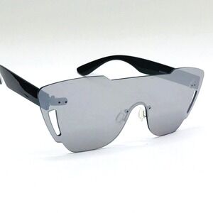 Rimless Sunglasses‎ Shield Visor Silver Mirrored Lens Fashion Futuristic Sports